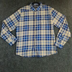 Under Armour‎ Flannel Plaid Button Shirt Mens 2XL Blue Beige Outdoor Hiking Fall
